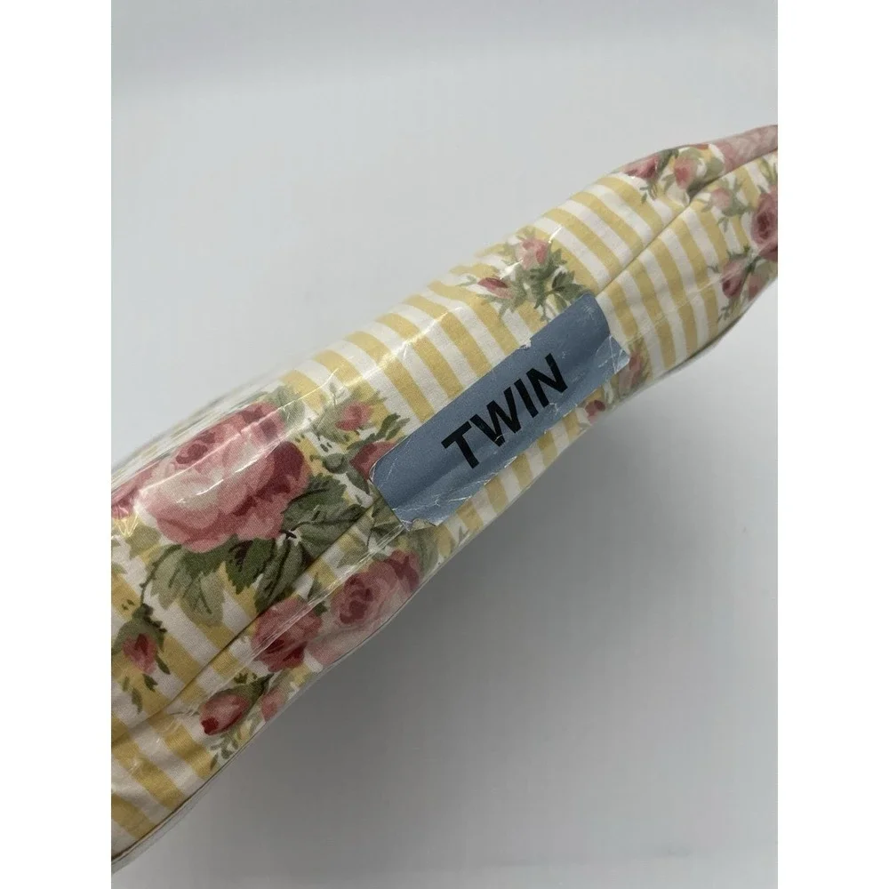 New Vtg Ralph Lauren Sophie Brooke Yellow Floral Stripe Twin ‎ Fitted Sheet NOS